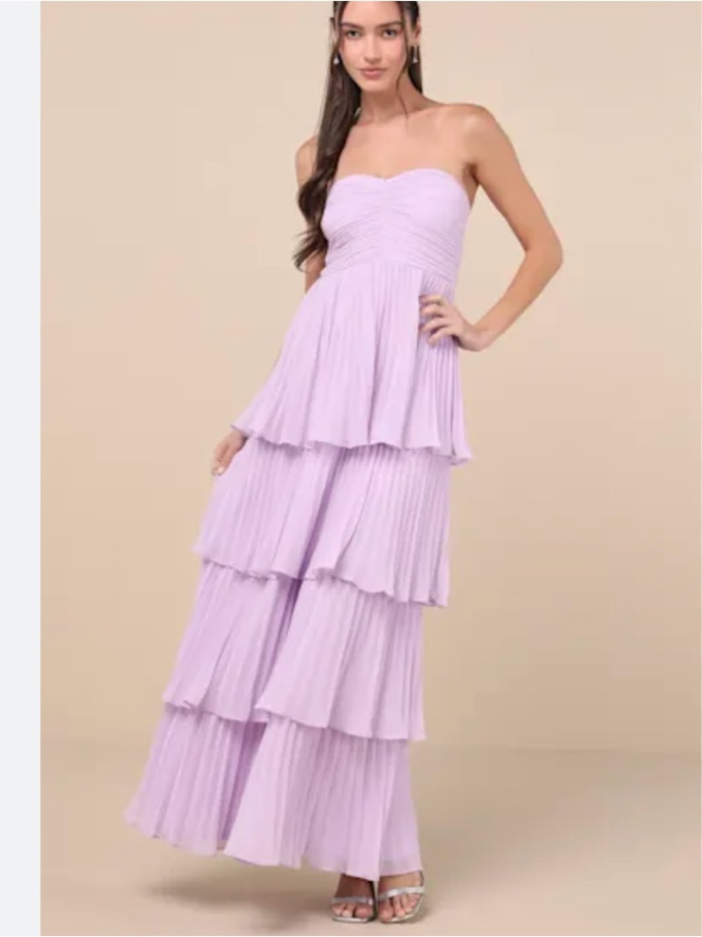 Lulu's Lilac Strapless Tiered Pleated Prom Dress